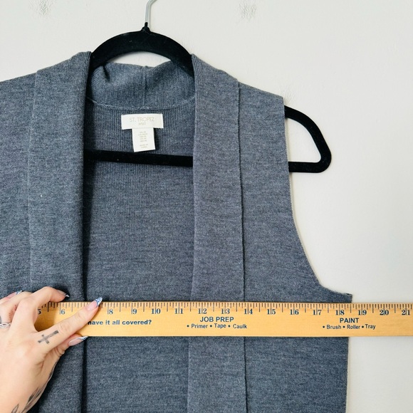 St. Tropez west gray long vest cardigan extra fine merino wool blend woman’s M - Picture 4 of 9